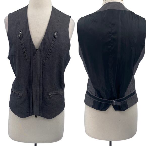Armani Exchange Waistcoat Vest Zipper Front Cotton V Neck Gray Black Mens Medium - Picture 1 of 7